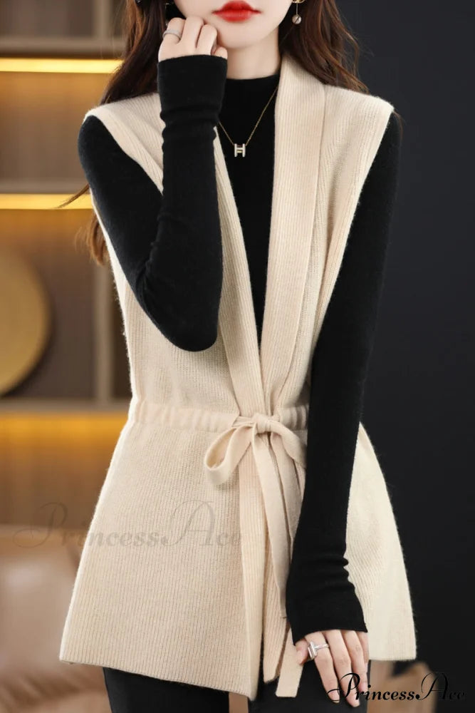 V-Neck Tie Vest Women’s Short Knit Cardigan