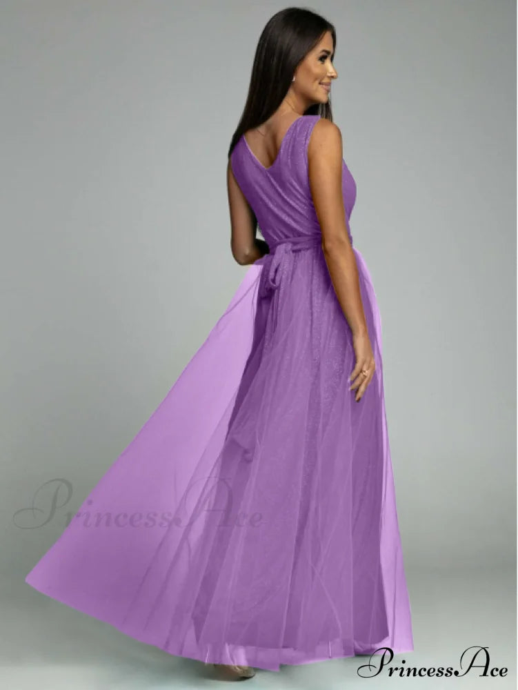 V-Neck Waist Slim Split Big Swing Shiny Dress S / Blue Dresses