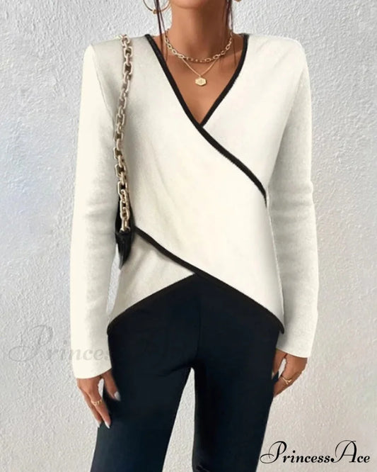 V-neck crossover sweater White 2023 f/w 23BF clothes spring Sweaters sweaters & cardigans Tops/Blouses