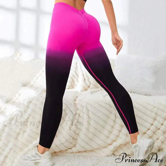 V-Waist High-Elastic Knitting Yoga Sport Legging Black Pink / S