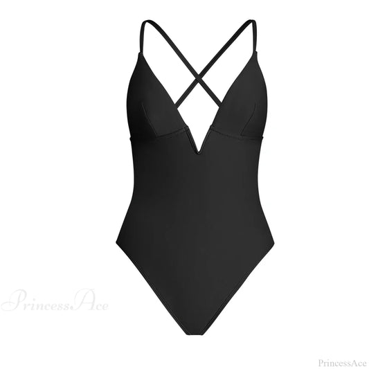 V-Wire Plunge One Piece Backless Set black / XS