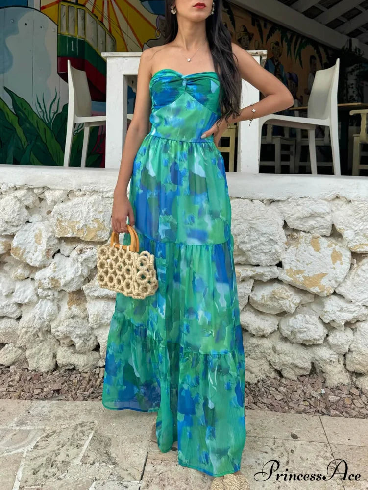 Vacation Casual Printed Charming Wrap-Around Maxi Dress Dresses