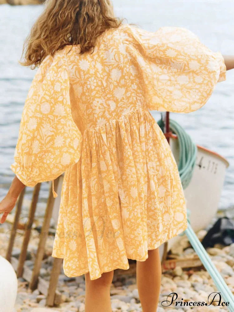 Vacation Retro Style Charming Loose Printed Dress Dresses