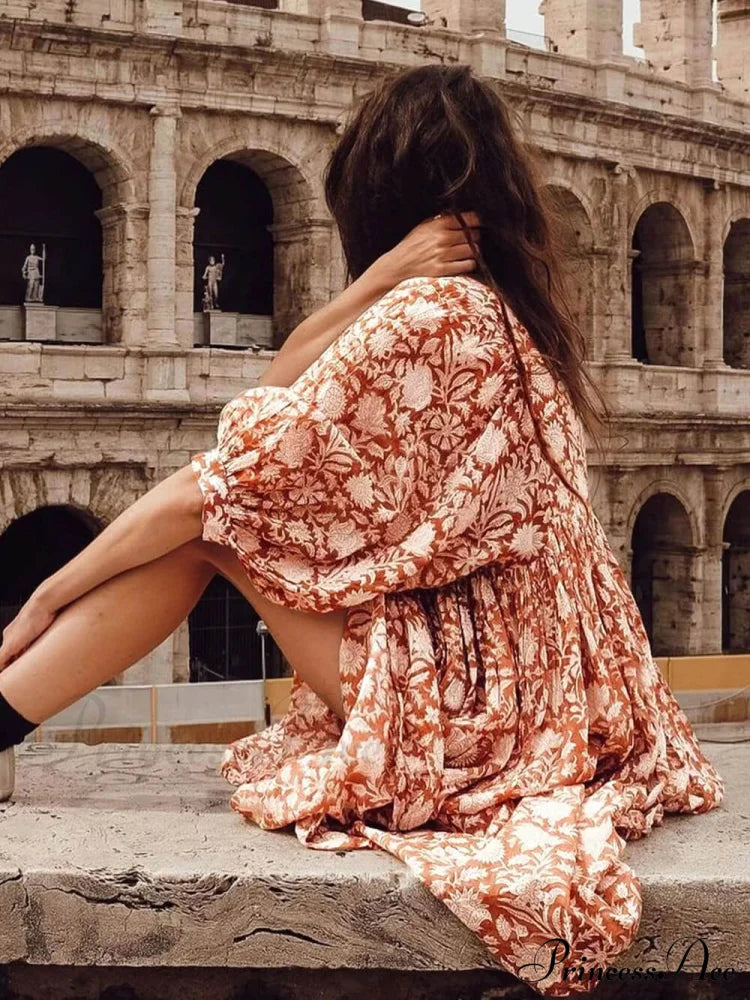 Vacation Retro Style Charming Loose Printed Dress Dresses