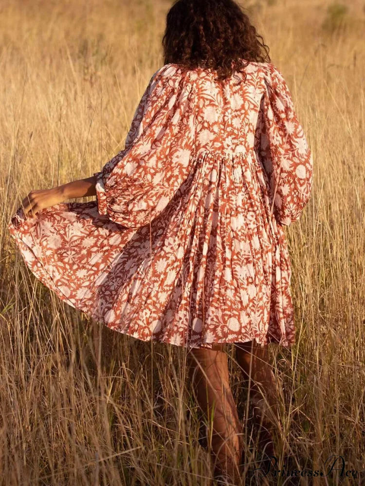 Vacation Retro Style Charming Loose Printed Dress Orange / S Dresses