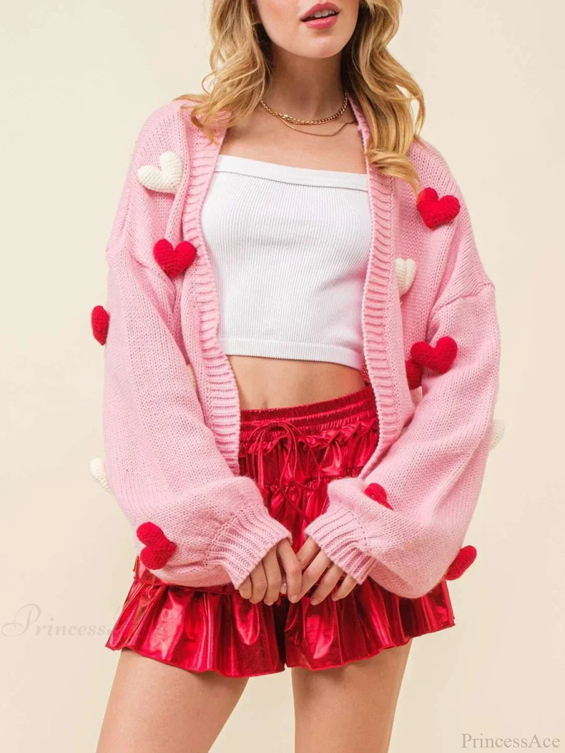 Valentine’s Day 3D Heart Embroidery Cardigan