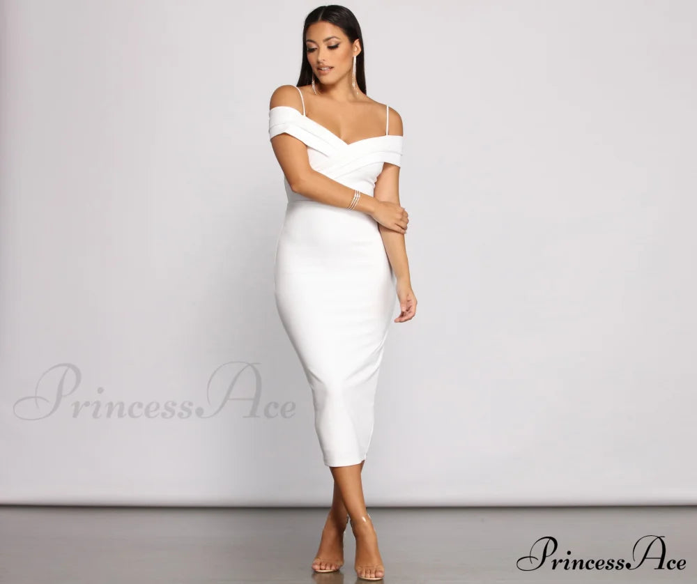 Valeria Formal Off The Shoulder Crepe Midi Dress - Lady Occasions