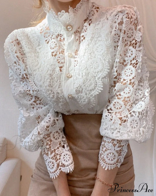 Valerie Blouse With Petal Design S / White Tops & Blouses