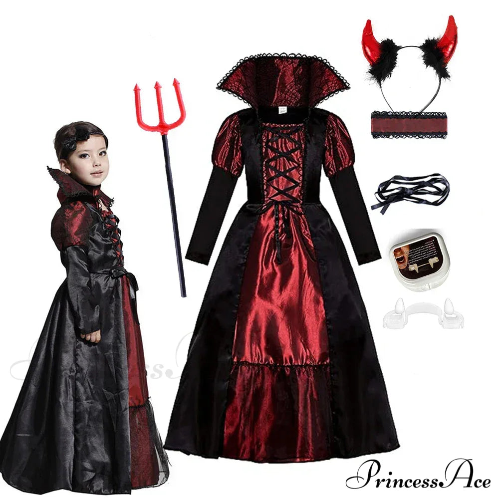 Vampire Dress Halloween Party Kid Costumes M(4-5Y) / F Set5