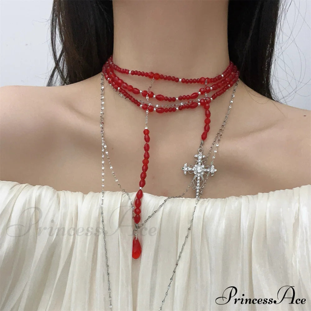 Vampire Gothic Punk Tassel Blood Drop Water Cool Necklace Red Halloween