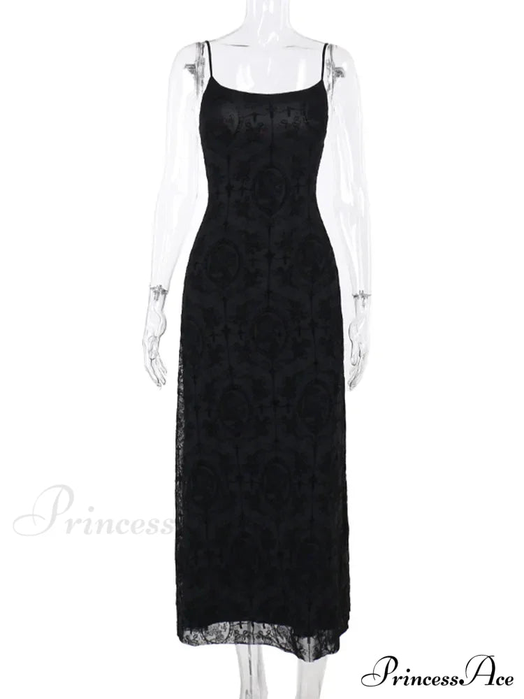 Velvet Cami Spaghetti Strap Party Club Bodycon Maxi Vintage Sleeveless Camisole Dress Black / S