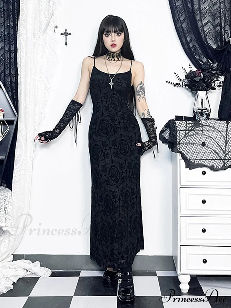 Velvet Cami Spaghetti Strap Party Club Bodycon Maxi Vintage Sleeveless Camisole Dress Halloween