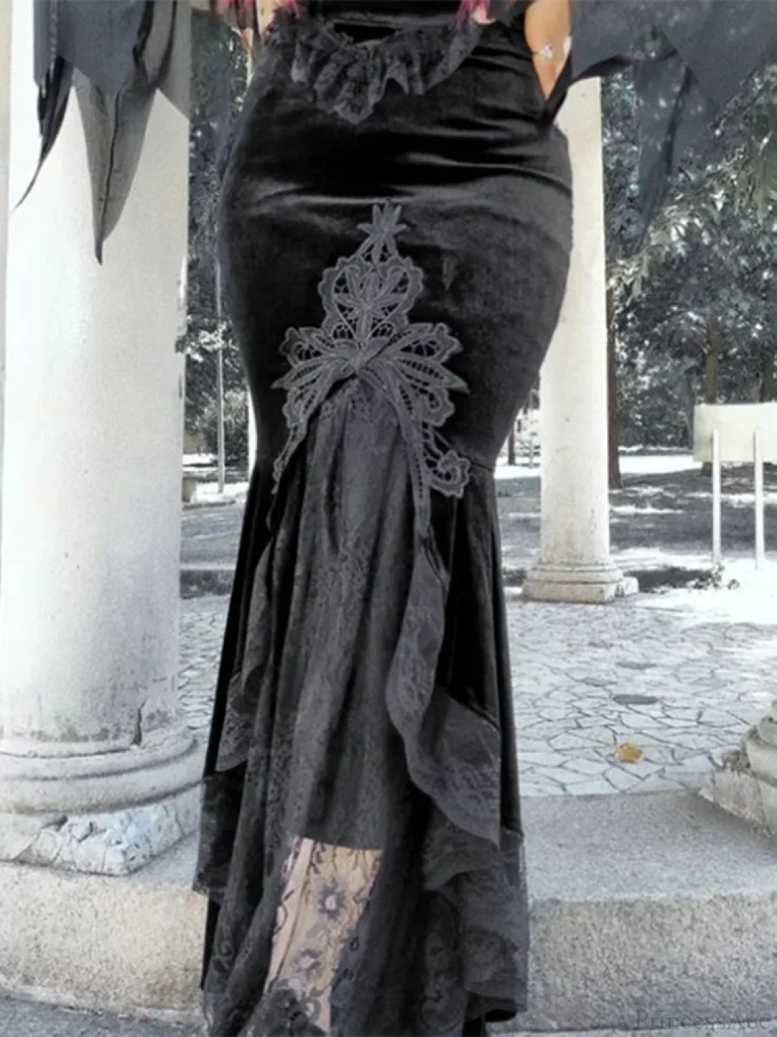 Velvet Lace Patchwork Trumpet Skirt