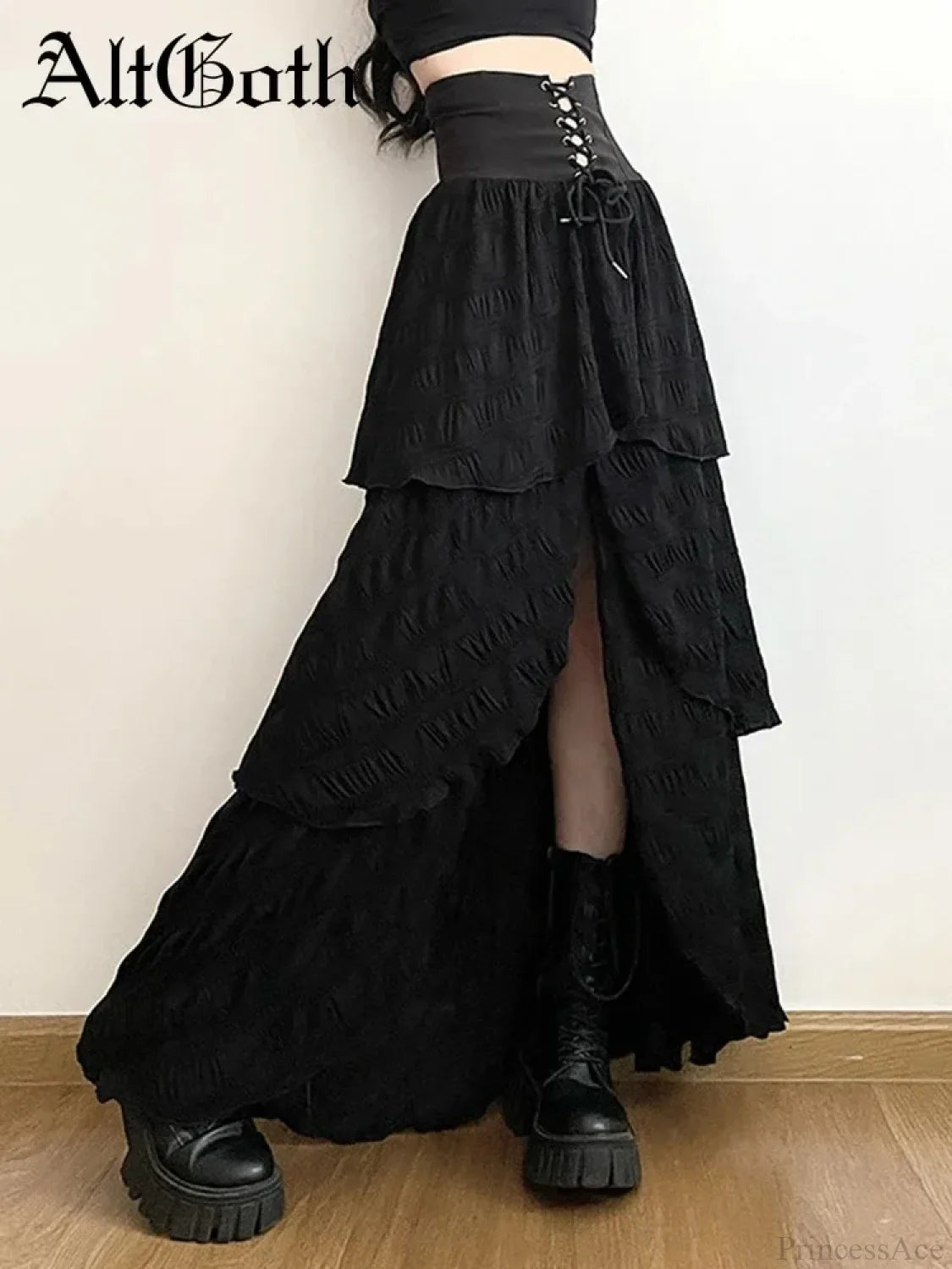 Velvet Lace Patchwork Trumpet Skirt black2 / S