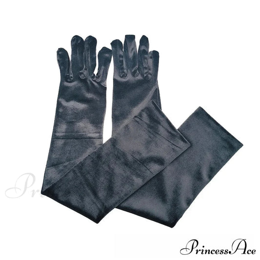 Velvet Ladies Warm Long Retro Dance Stage Etiquette Winter Christmas Gloves Black Gloves-L