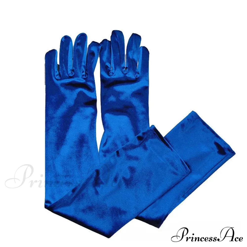 Velvet Ladies Warm Long Retro Dance Stage Etiquette Winter Christmas Gloves Blue Gloves-L