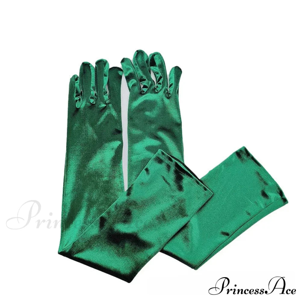 Velvet Ladies Warm Long Retro Dance Stage Etiquette Winter Christmas Gloves Green Gloves-L