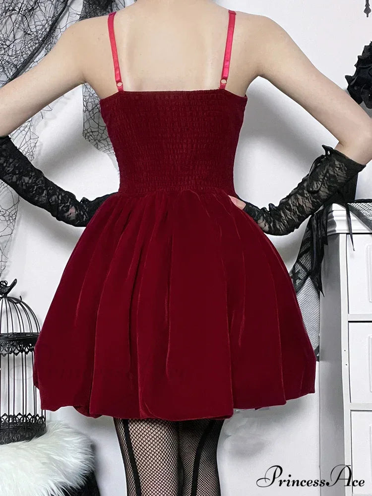 Velvet Solid Shirring High Waist Spaghetti Straps A-Line Party Mini Elegant New Year Dress Halloween