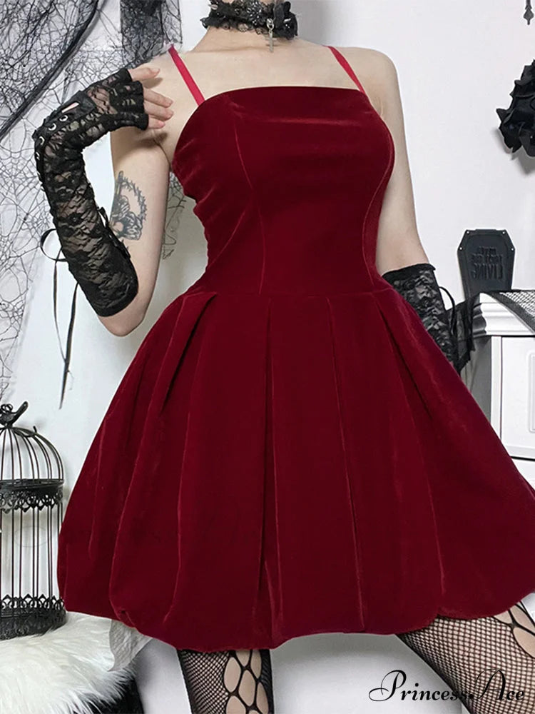 Velvet Solid Shirring High Waist Spaghetti Straps A-Line Party Mini Elegant New Year Dress Halloween