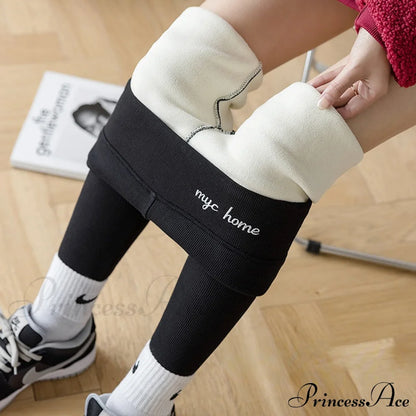 Velvet Thick High Waist Thermal Warm Leggings Black 450G / L 40-62Kg