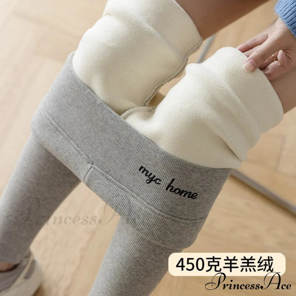 Velvet Thick High Waist Thermal Warm Leggings Light Grey 450G / L 40-62Kg