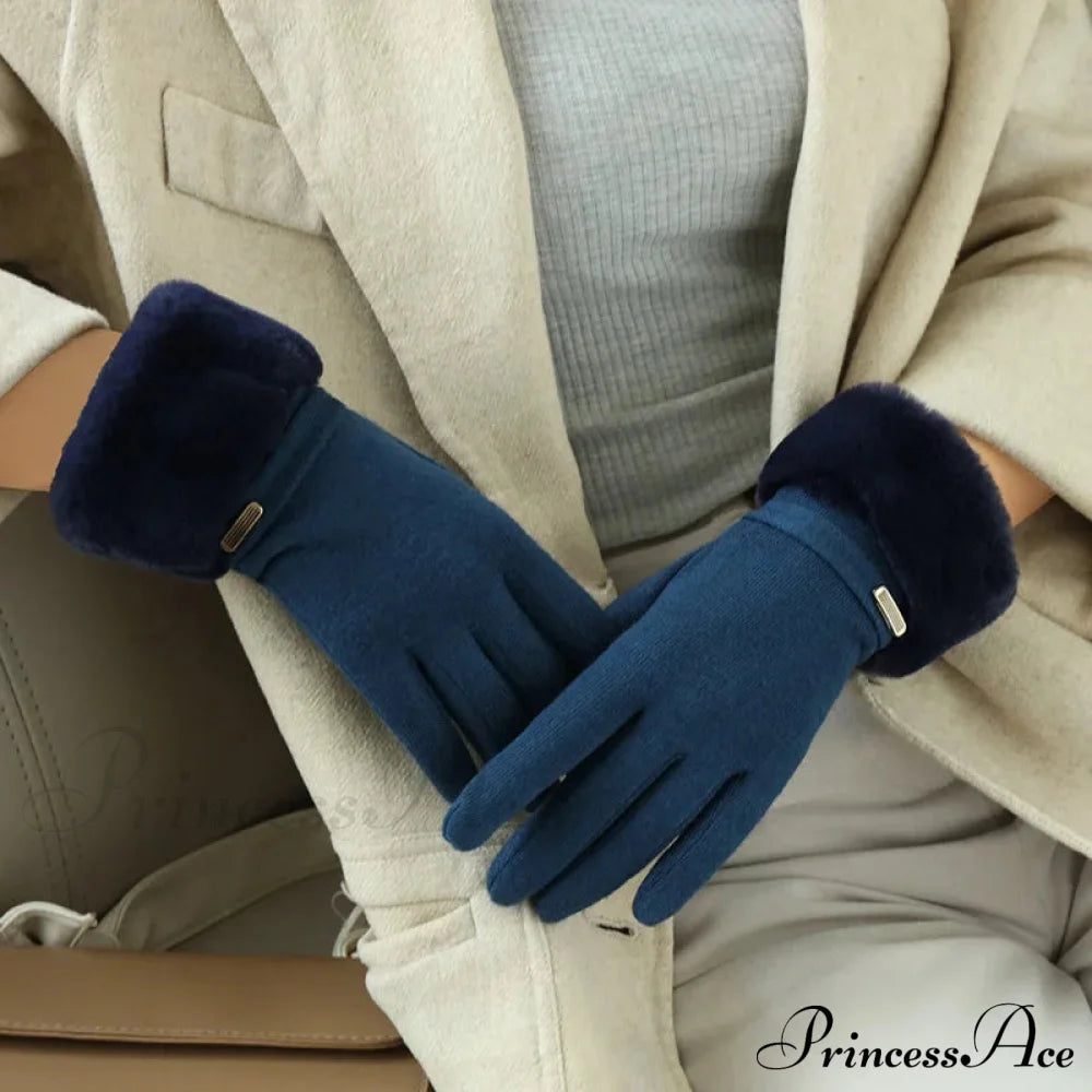 Velvet Touch Screen Thicken Plush Suede Drive Christmas Glove Blue / One Size Gloves-L