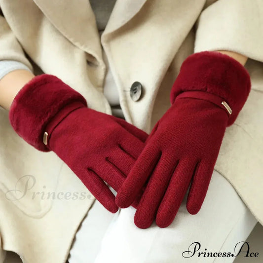 Velvet Touch Screen Thicken Plush Suede Drive Christmas Glove Burgundy / One Size Gloves-L