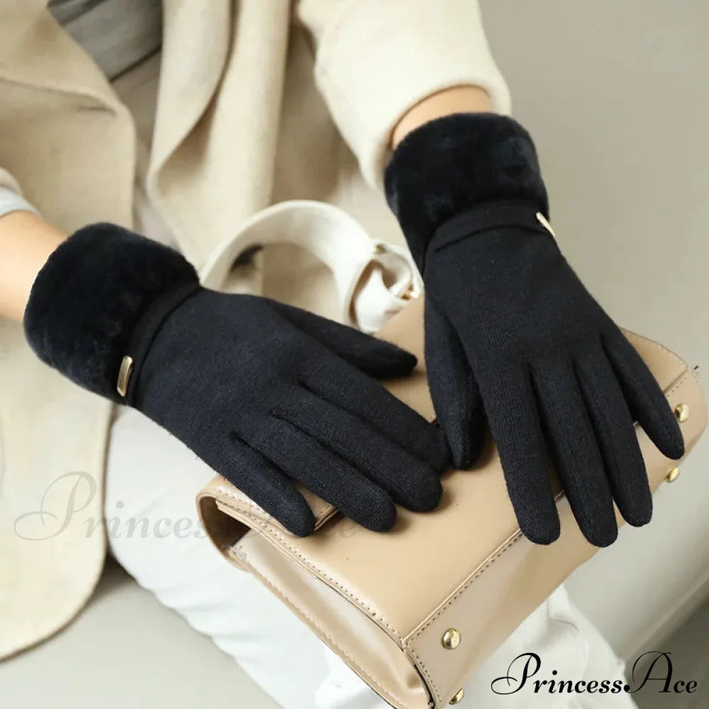 Velvet Touch Screen Thicken Plush Suede Drive Christmas Glove Gloves-L