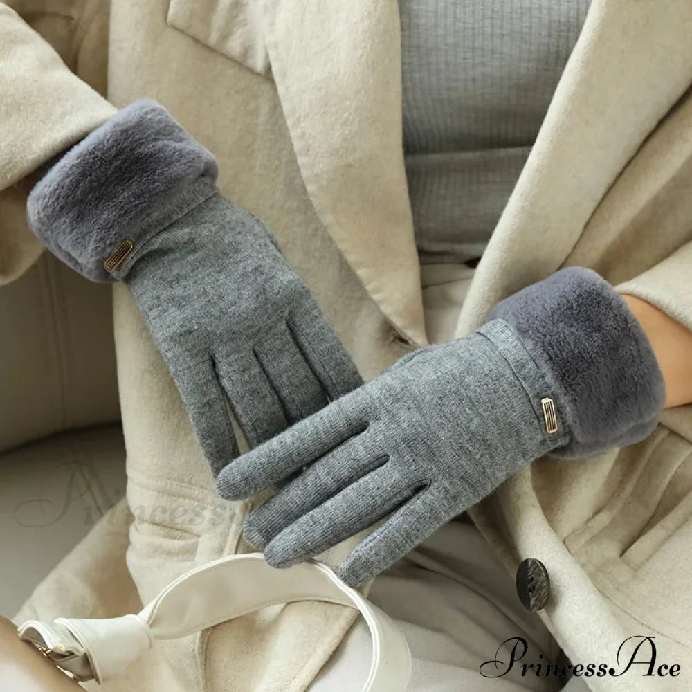 Velvet Touch Screen Thicken Plush Suede Drive Christmas Glove Gloves-L