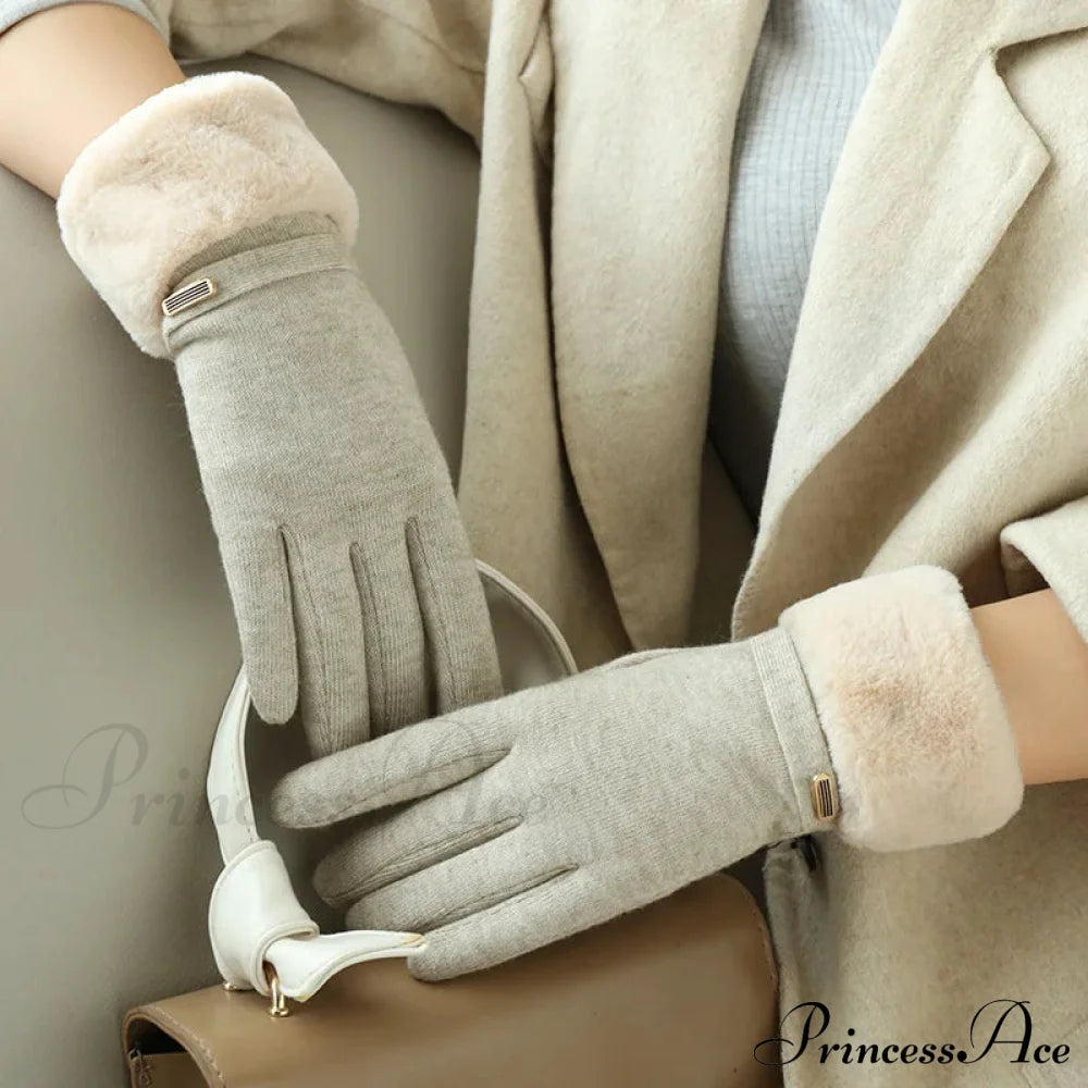 Velvet Touch Screen Thicken Plush Suede Drive Christmas Glove Gloves-L