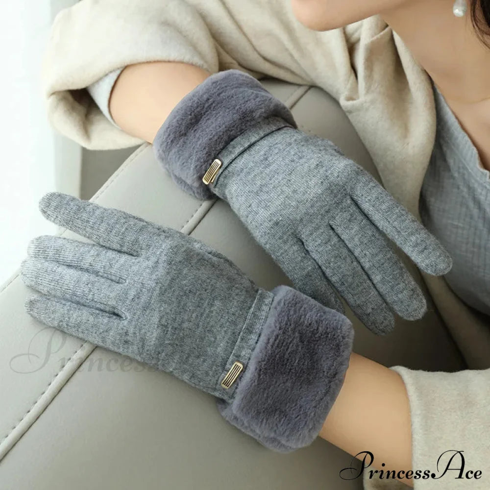 Velvet Touch Screen Thicken Plush Suede Drive Christmas Glove Grey / One Size Gloves-L