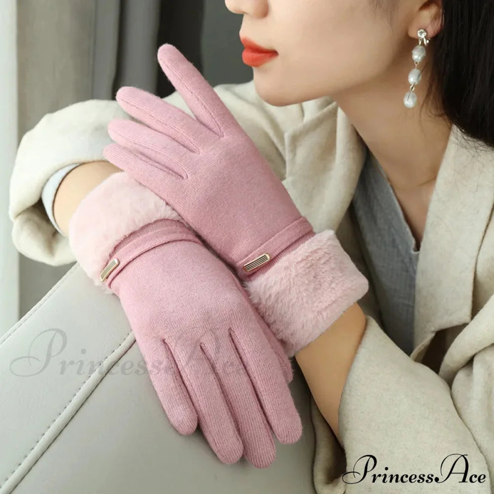 Velvet Touch Screen Thicken Plush Suede Drive Christmas Glove Pink / One Size Gloves-L