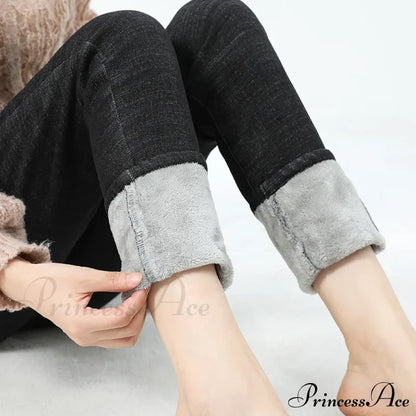 Velvet Warm Skinny Pencil Thickened High Waist Casual Slim Denim Jean