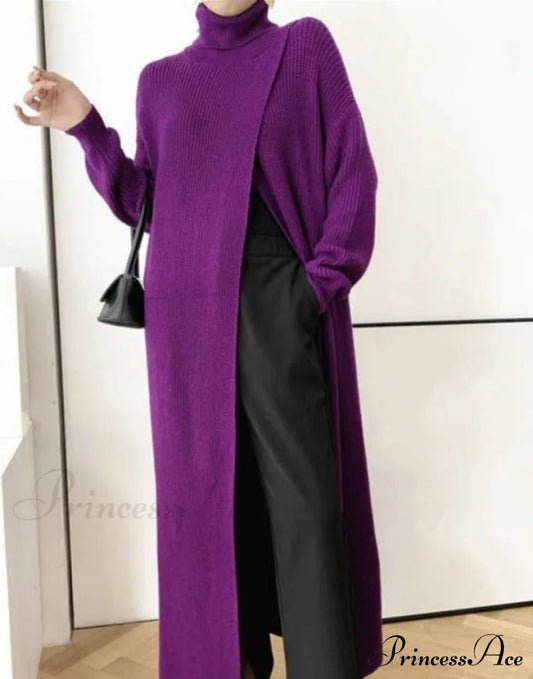 Vera Long Knit Top - Black One Size / Purple Tops & Blouses