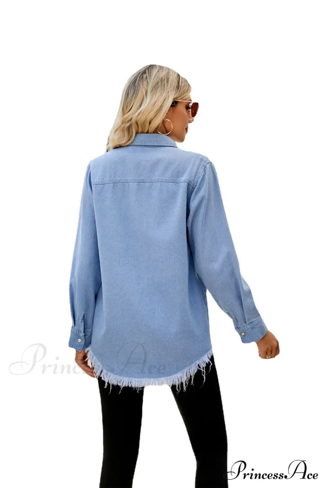 Versatile Denim Fringe Shirt European American Cross-Border Best Seller Jacket