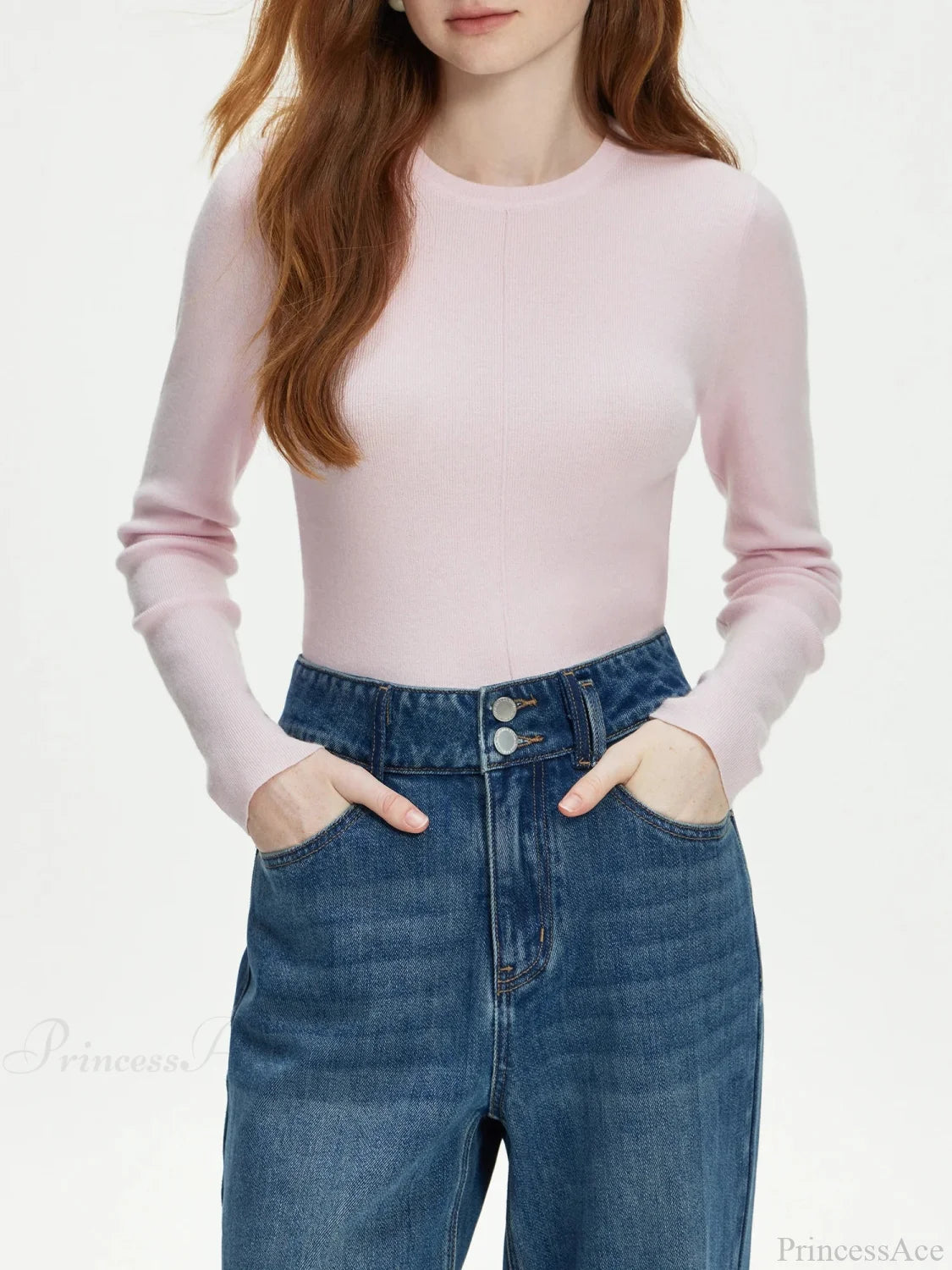 Versatile Round Neck Knitted Sweater Pink / XS