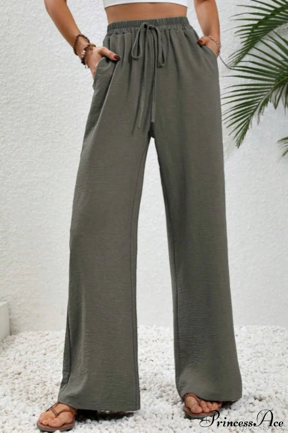 Versatile Solid Maxi Wide Leg Pants Grey / S