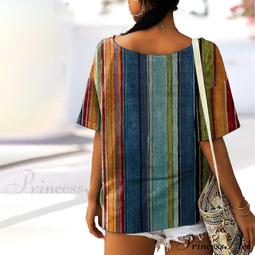 Vibrant Striped In Tee Retro Colors Blouses