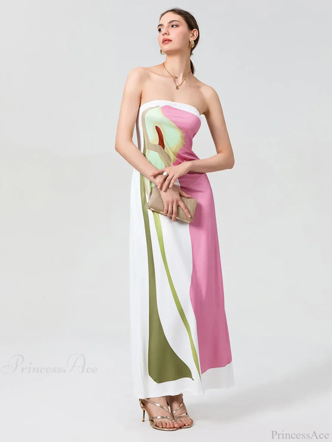 Vintage Abstract Floral Strapless Backless Loose Tube Top Floral Dress floraldress-250126