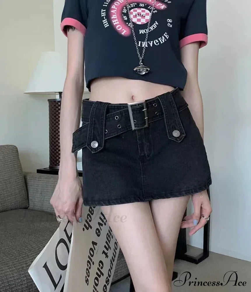 Vintage Black Y2K Sexy High Waist Mini Skirt / S