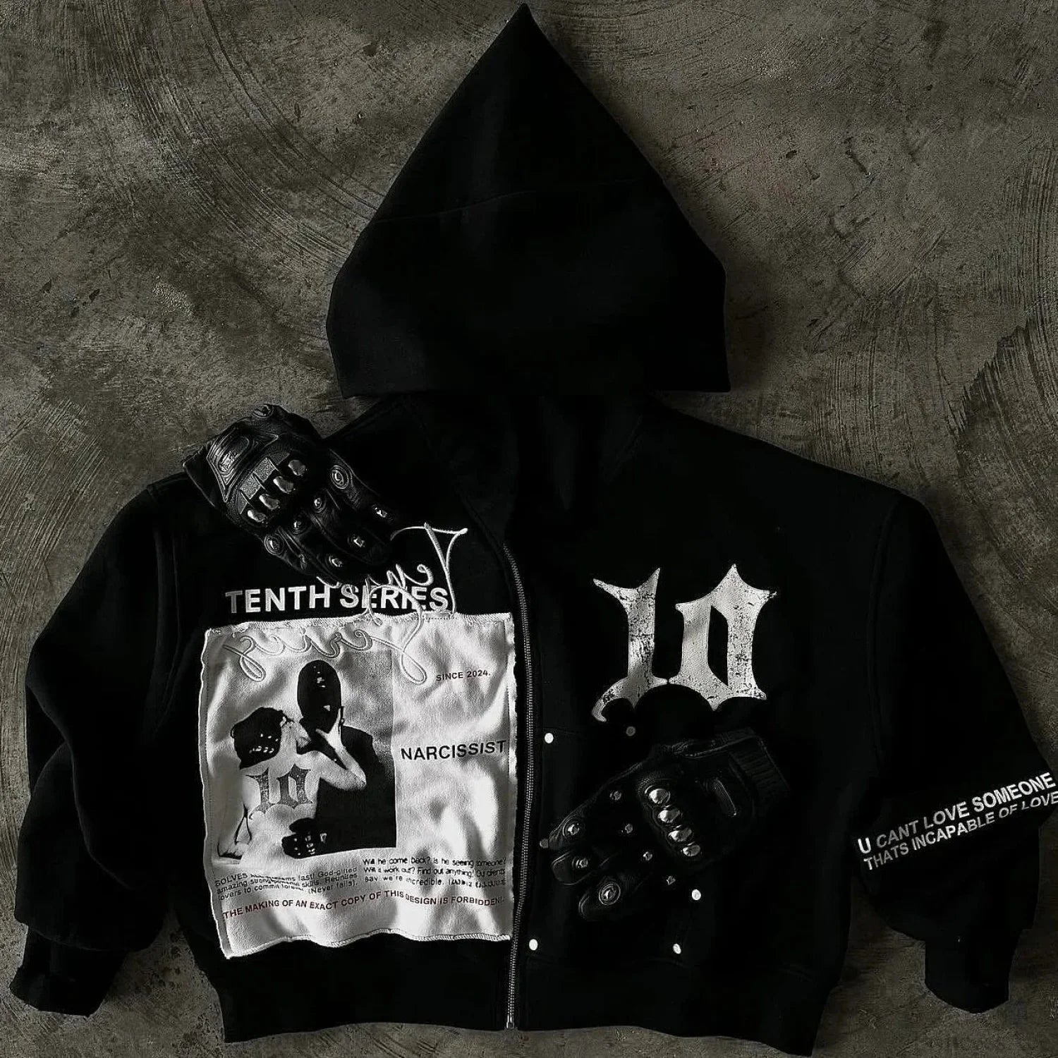 Vintage Black Zipper Hoodie