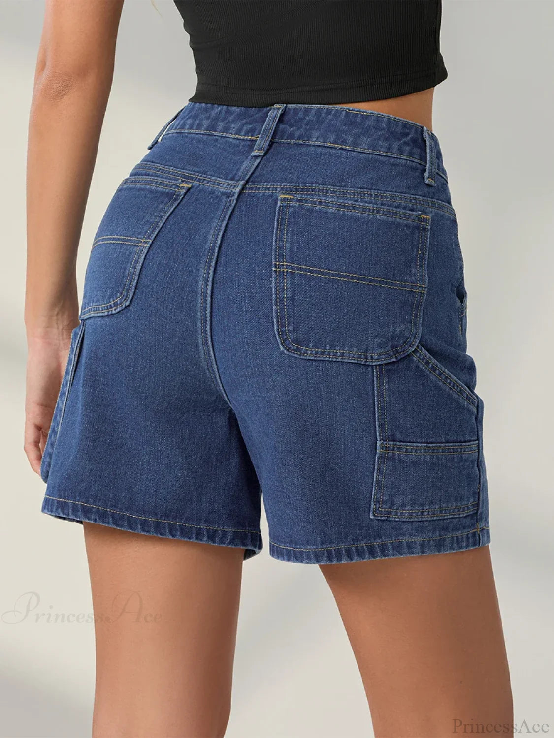 Vintage Blue Button Denim Short short-250223