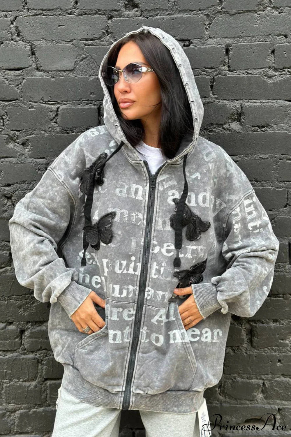 Vintage Bow Letter Distressed Hoodie