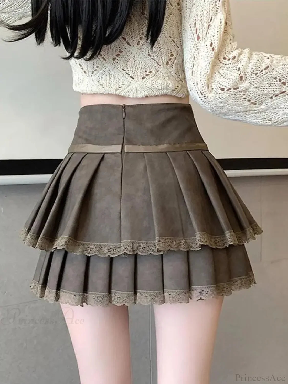 Vintage Bow Pleated PU Skirt skirts-250223