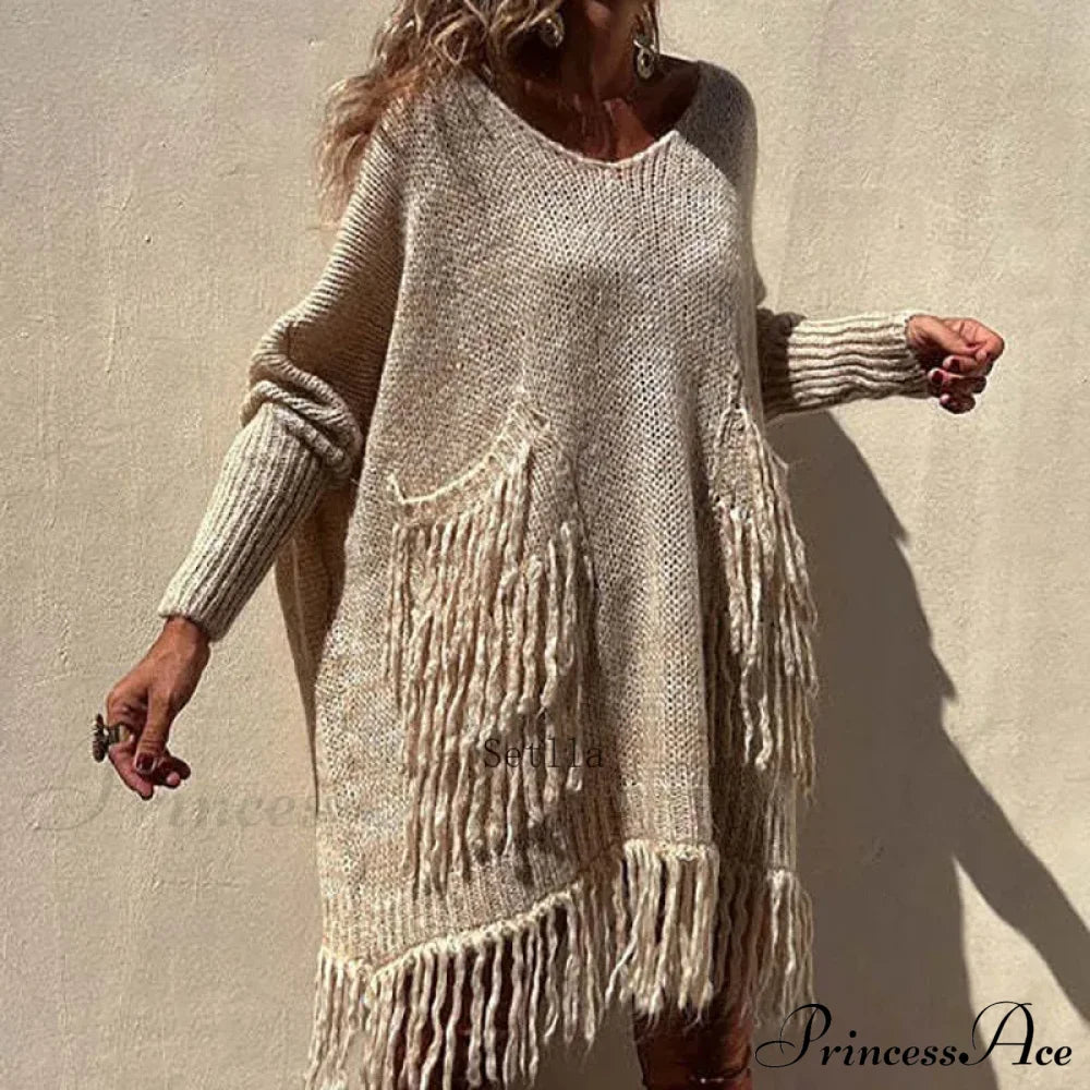 Vintage Casual Knitted Sweater Midi Dress