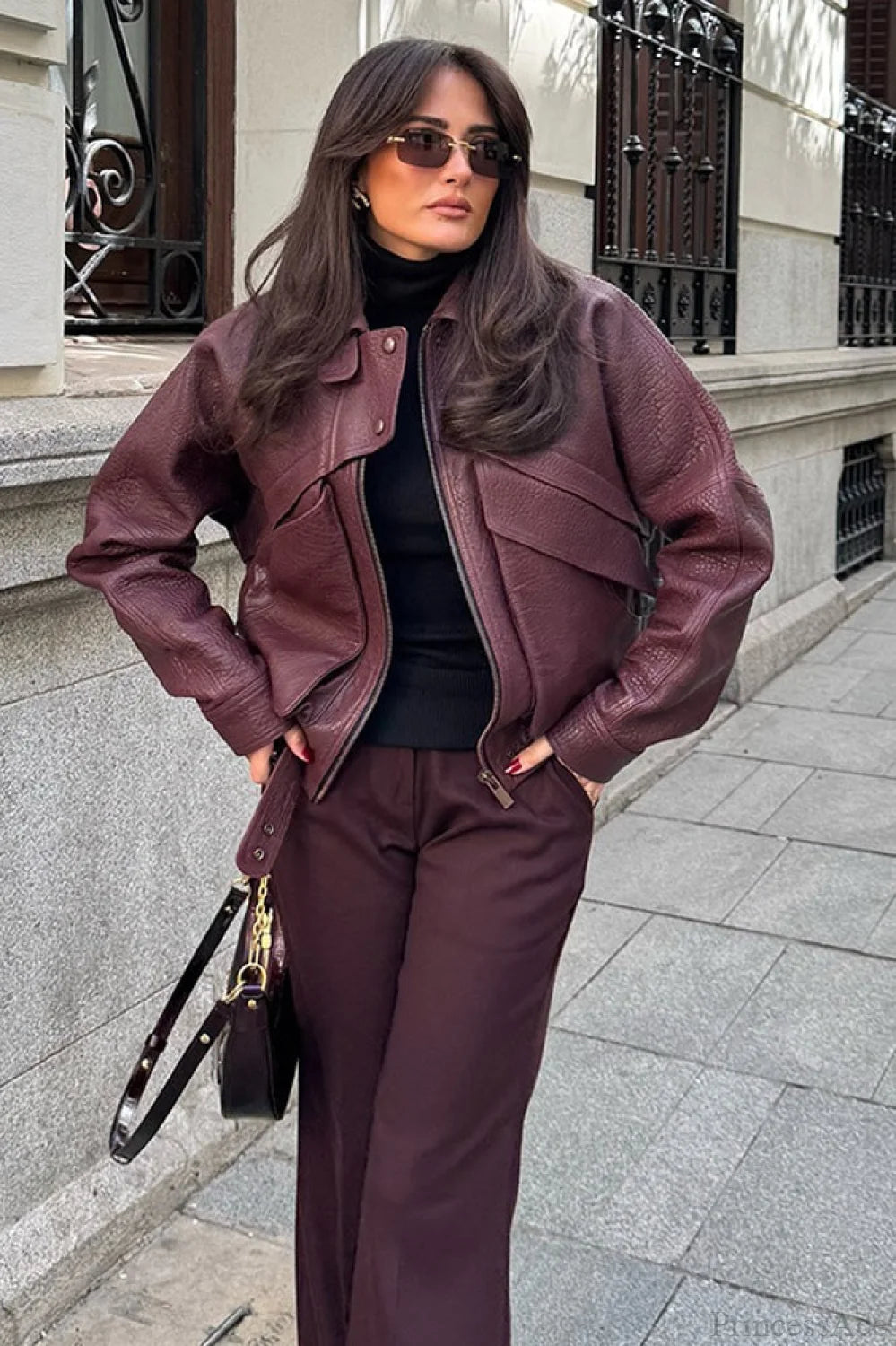 Vintage Casual Lapel Loose Suede Jacket Burgundy / S