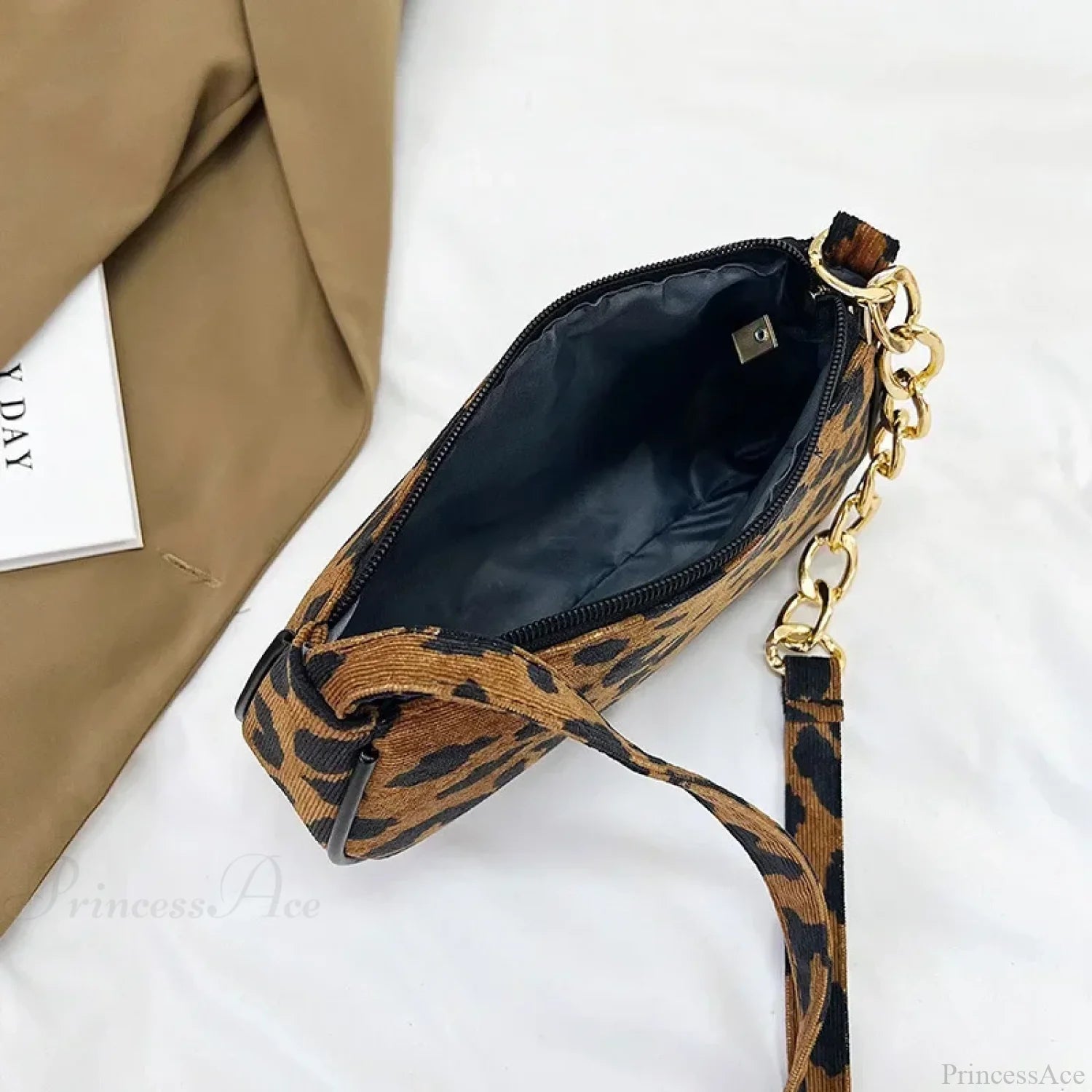 Vintage Chain Plush Leopard Shoulder Bag LightBrown shoulder-250126