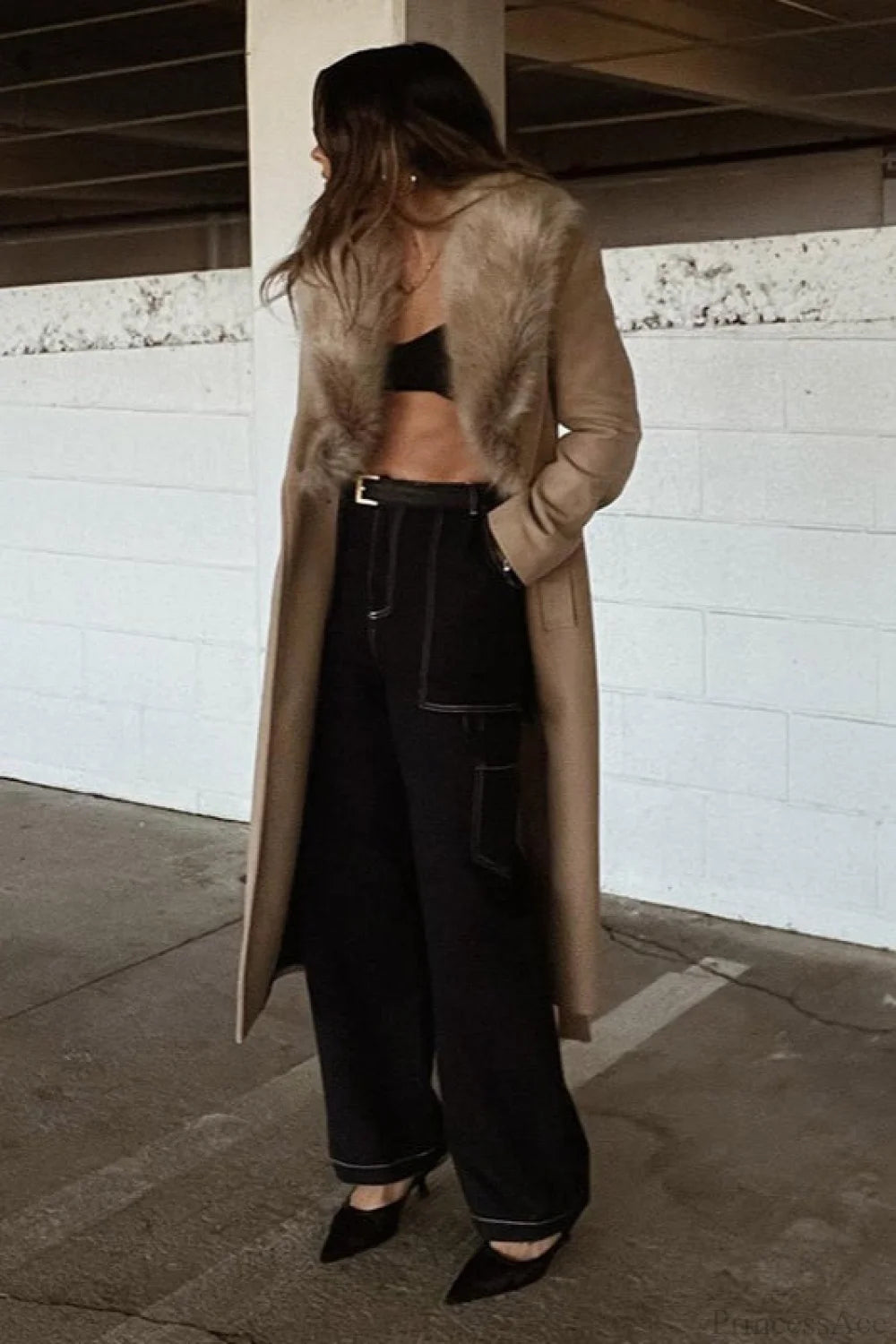 Vintage Chic Wool Blend Fur Collar Elegant Overcoat