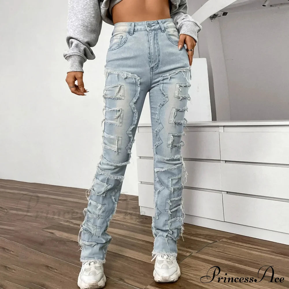 Vintage Denim Embroidered Stacked Jeans Blue / S