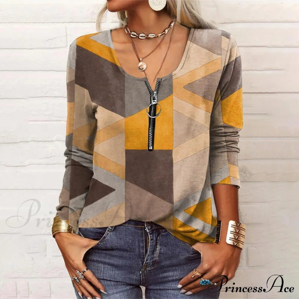 Vintage Geometric Print Blouse Multicolor best Best Sellings clothes Plus Size Sale tops Topseller